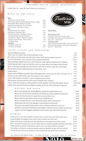 A page from the menu of the Trattoria No. 10 restaurant in Chicago