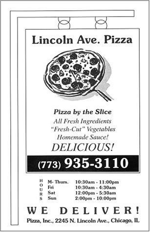 A page from the menu of the Lincoln Ave. Pizza restaurant in Chicago
