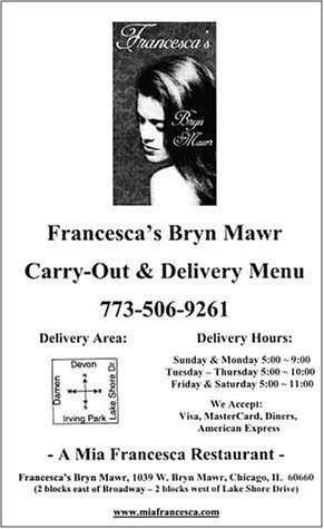 A page from the menu of the Francesca's Bryn Mawr restaurant in Chicago