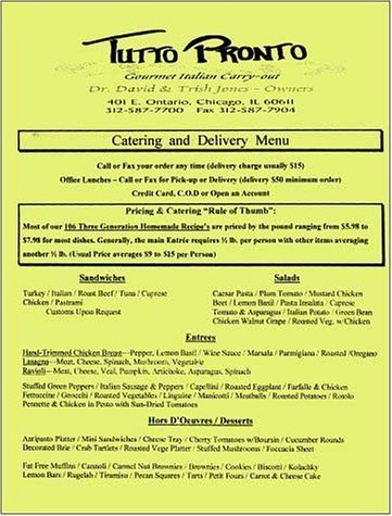 A page from the menu of the Tutto Pronto restaurant in Chicago