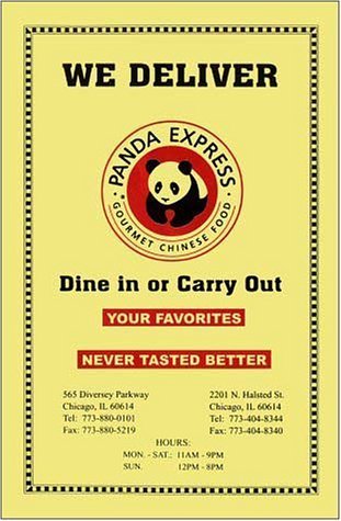 A page from the menu of the Panda Express restaurant in Chicago