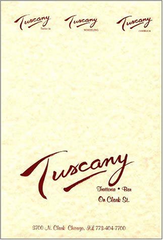 A page from the menu of the Tuscany restaurant in Chicago