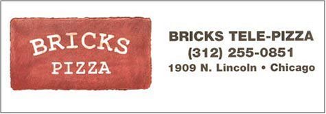 A page from the menu of the Bricks Pizza restaurant in Chicago