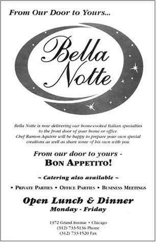 A page from the menu of the Bella Notte restaurant in Chicago
