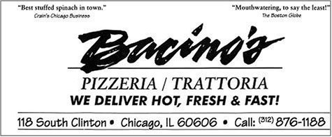 A page from the menu of the Bacino's restaurant in Chicago