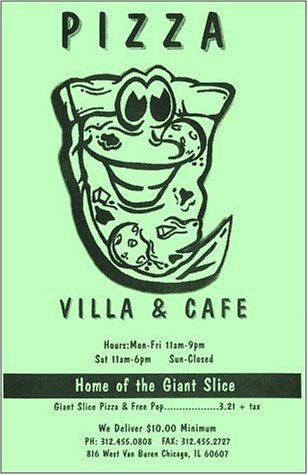 A page from the menu of the Pizza Villa & Cafe restaurant in Chicago
