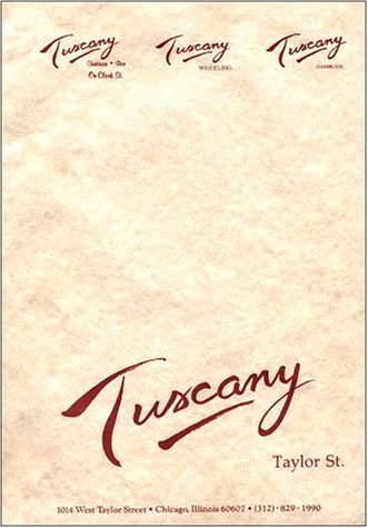 A page from the menu of the Tuscany restaurant in Chicago